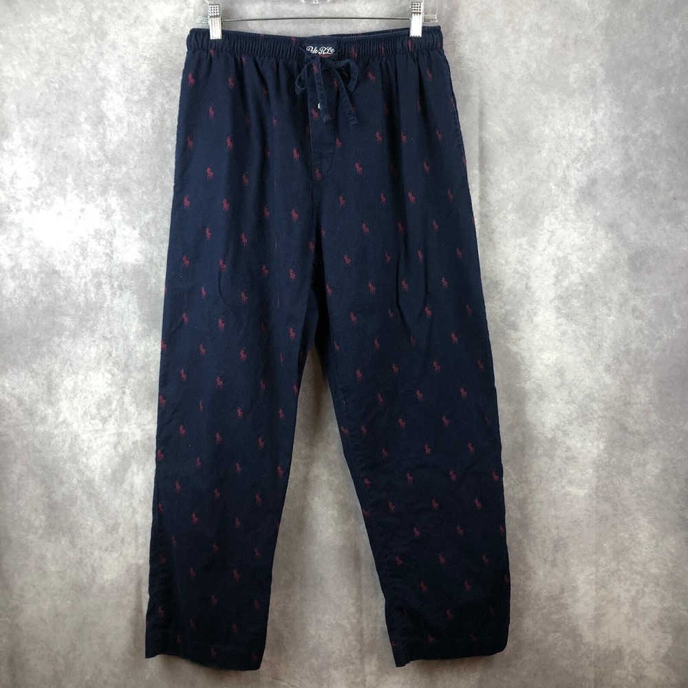 Polo Ralph Lauren Pants Mens Medium Pajama Bottoms Blue Red All Over Pony Print